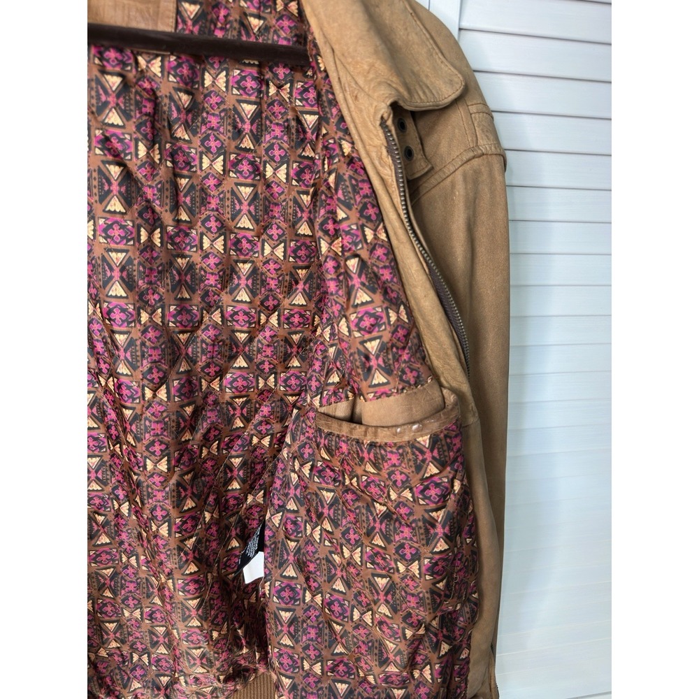 Mixed Blues Vintage Leather Bomber Jacket Men's L Brown Suede Aztec 80s 90s - Picture 4 of 10